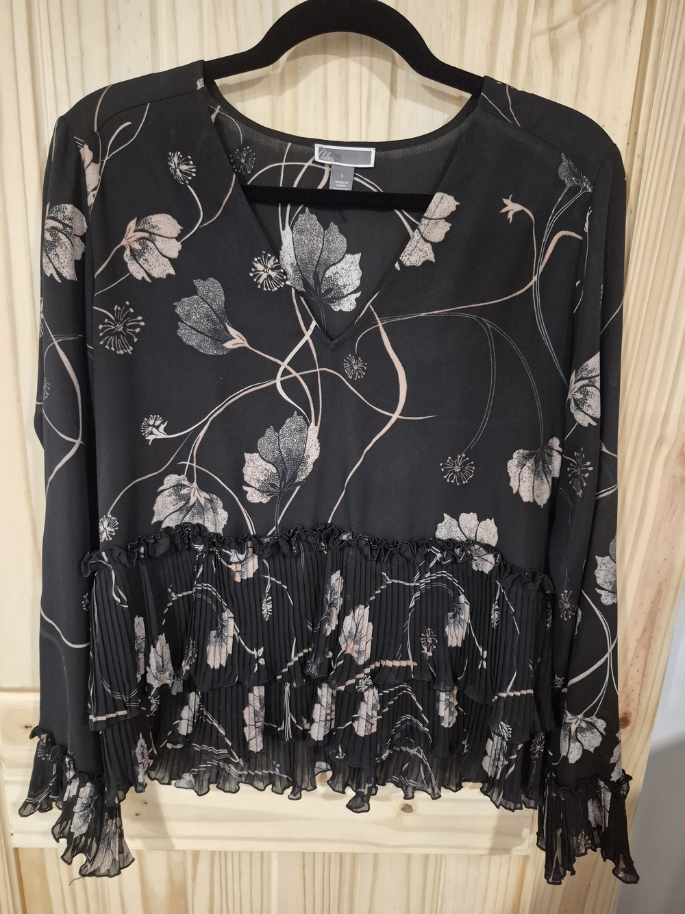 Chelsea28 Black Blouse with Blush Floral Print